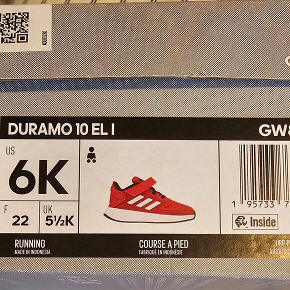 Adidas Sneakers Duramo 10 EL I Slip On Elastic Laces Velcro Red Kid's Size 6 NEW - Picture 6 of 6